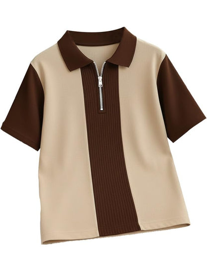 AUSK Men's Textured Vertical Striped Knit Polo T-Shirt | Half Sleeve Zipper Neck Self-Design Casual Tee | Mens Tshirts