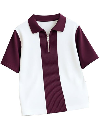 AUSK Men's Textured Vertical Striped Knit Polo T-Shirt | Half Sleeve Zipper Neck Self-Design Casual Tee | Mens Tshirts