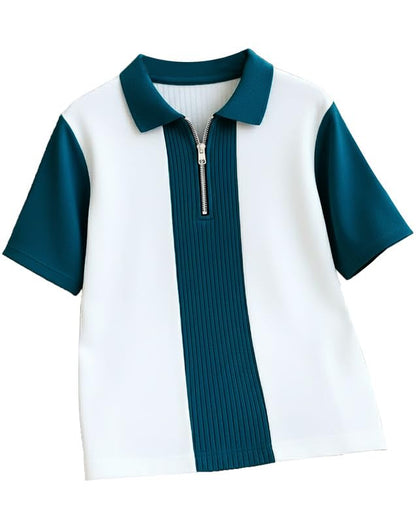AUSK Men's Textured Vertical Striped Knit Polo T-Shirt | Half Sleeve Zipper Neck Self-Design Casual Tee | Mens Tshirts