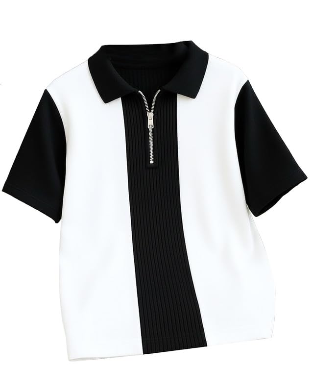 AUSK Men's Textured Vertical Striped Knit Polo T-Shirt | Half Sleeve Zipper Neck Self-Design Casual Tee | Mens Tshirts