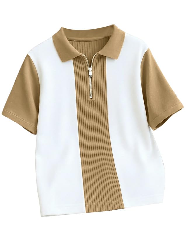AUSK Men's Textured Vertical Striped Knit Polo T-Shirt | Half Sleeve Zipper Neck Self-Design Casual Tee | Mens Tshirts
