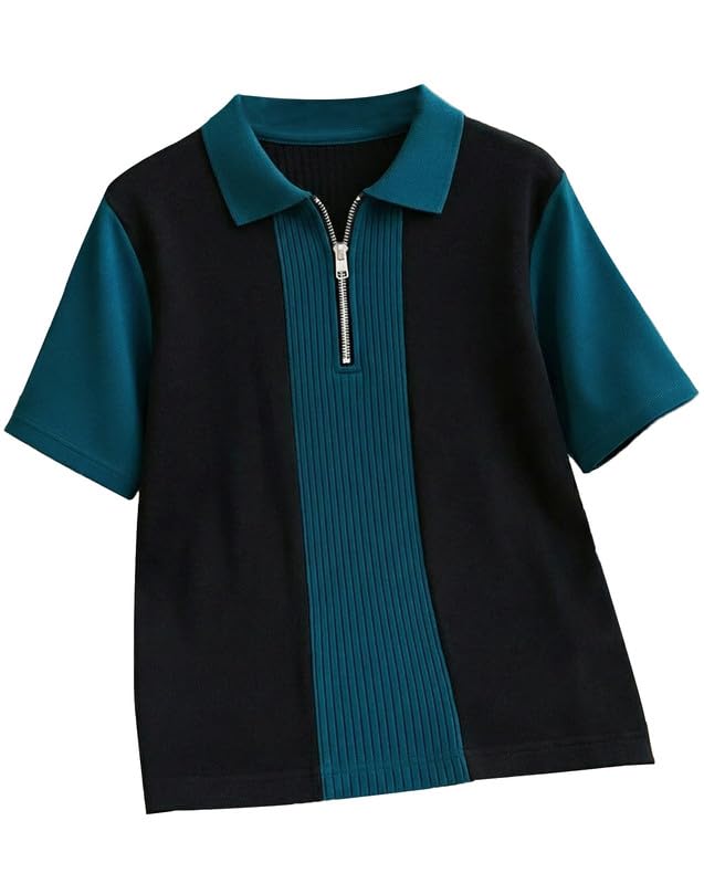 AUSK Men's Textured Vertical Striped Knit Polo T-Shirt | Half Sleeve Zipper Neck Self-Design Casual Tee | Mens Tshirts