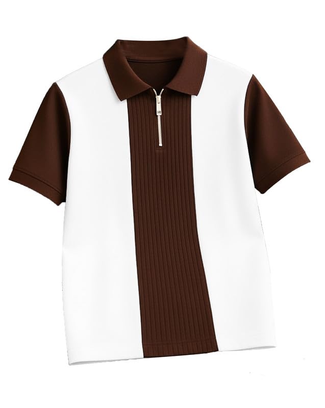 AUSK Men's Textured Vertical Striped Knit Polo T-Shirt | Half Sleeve Zipper Neck Self-Design Casual Tee | Mens Tshirts