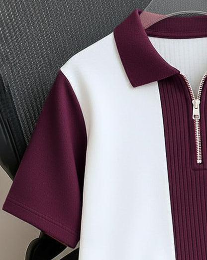 AUSK Men's Textured Vertical Striped Knit Polo T-Shirt | Half Sleeve Zipper Neck Self-Design Casual Tee | Mens Tshirts