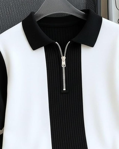 AUSK Men's Textured Vertical Striped Knit Polo T-Shirt | Half Sleeve Zipper Neck Self-Design Casual Tee | Mens Tshirts