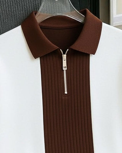 AUSK Men's Textured Vertical Striped Knit Polo T-Shirt | Half Sleeve Zipper Neck Self-Design Casual Tee | Mens Tshirts