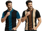 AUSK Men's Textured Vertical Striped Knit Polo T-Shirt | Half Sleeve Zipper Neck Self-Design Casual Tee | Mens Tshirts